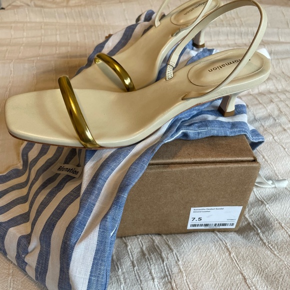 Reformation Shoes - Reformation Ivory Slingback Heels with Gold Straps